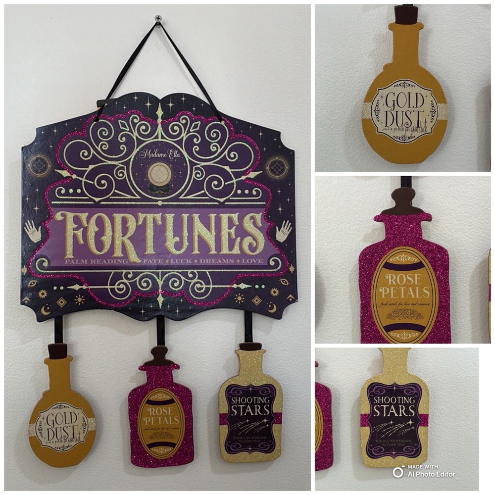 Fortunes Wall Decor Sign with Hanging Bottles